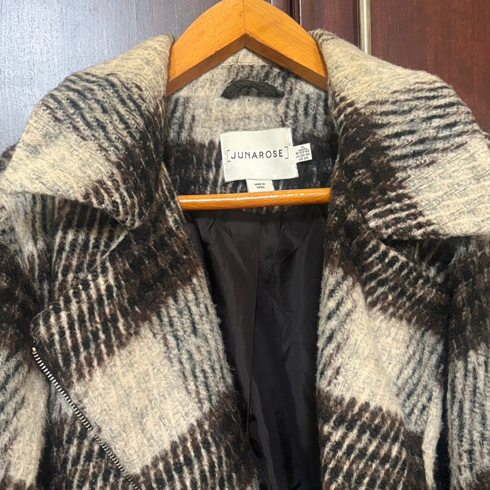 Junarose Women's Checkered Teddy Jacket
